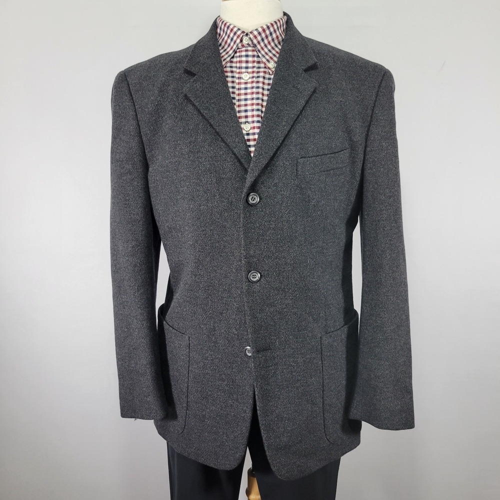 Jones New York Men's Sport Coat Blazer Three Button Gray Flannel Poly Wool 42R